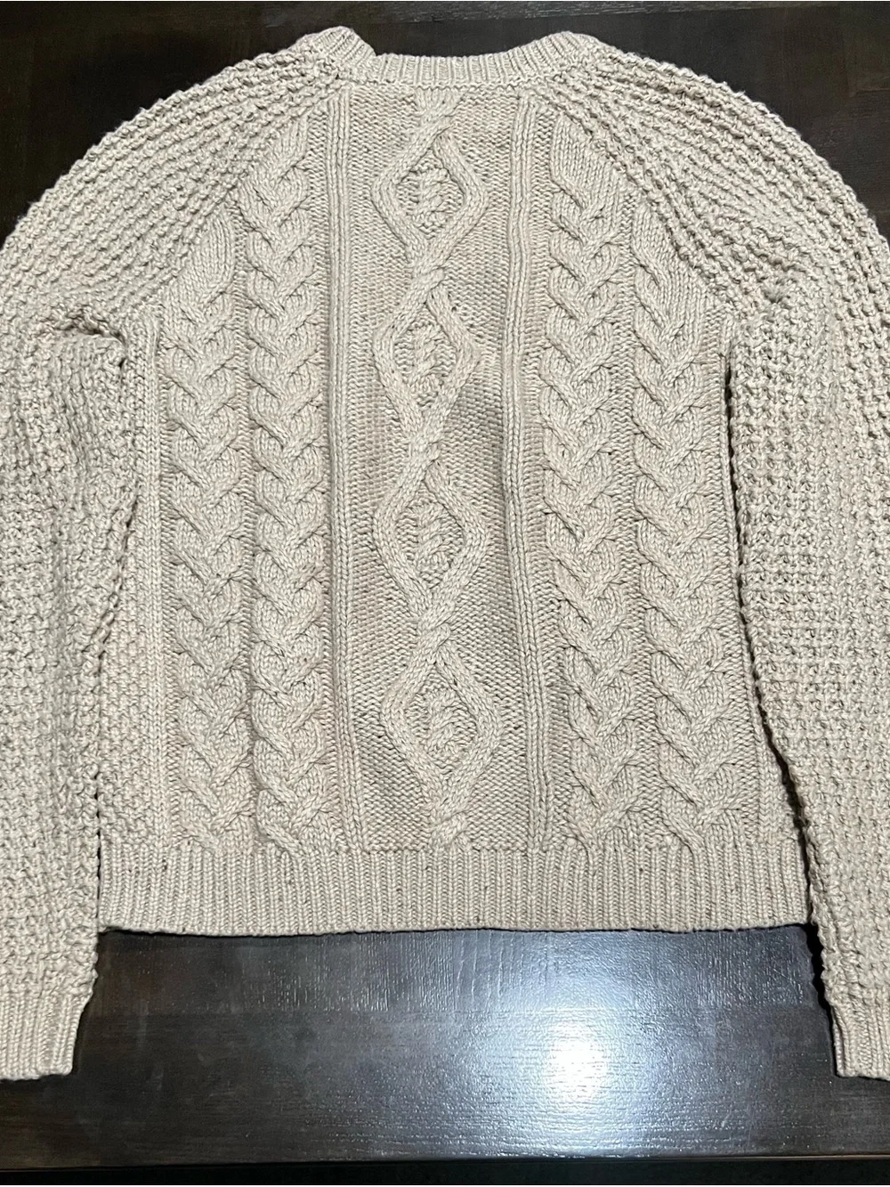 Lucky Brand Beige Solid Cable Knit Crew Neck Pullover Sweater M